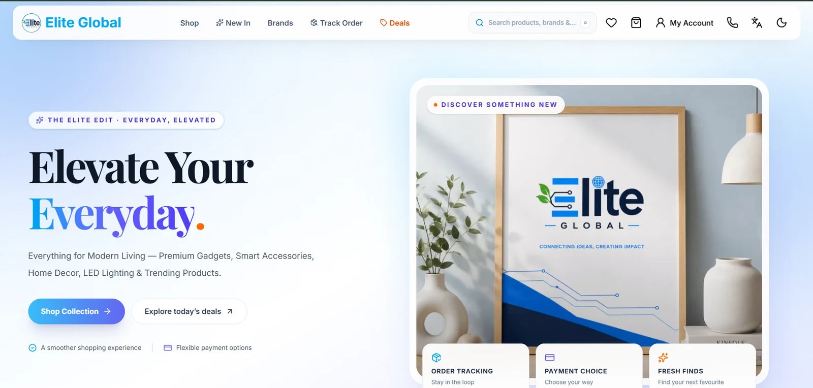 Live website screenshot of Elite Global
